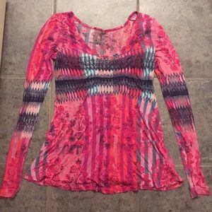 Free People pink pattern silky long sleeve top!